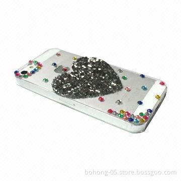 Case for iPhone 5, Made of PC, Flash Powder Paste Transparent Solid Drill (Heart)